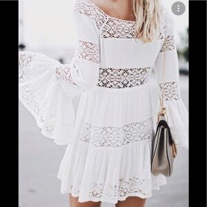Free People Ivory Pippa Gauze Crochet Fit & Flare Mini Dress